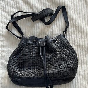 Blue Woven Leather Shoulder Bag with Adjustable Strap